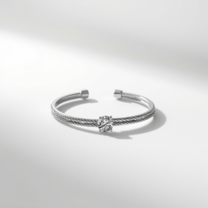 Bracelete Solitário Prata 925 Italiana com Detalhes Torcidos