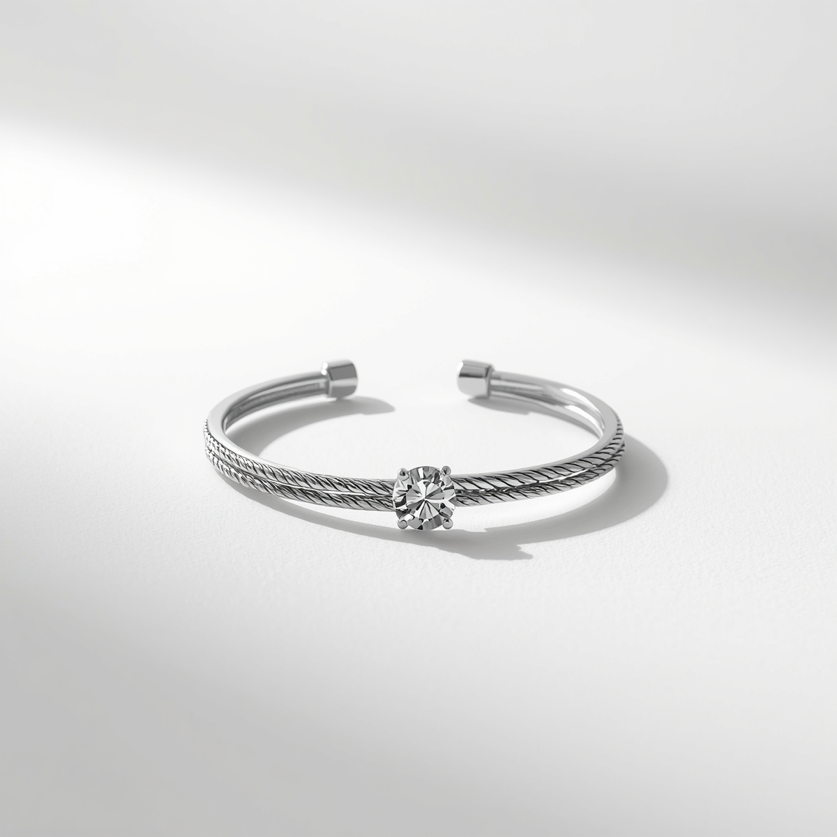 Bracelete Solitário Prata 925 Italiana com Detalhes Torcidos