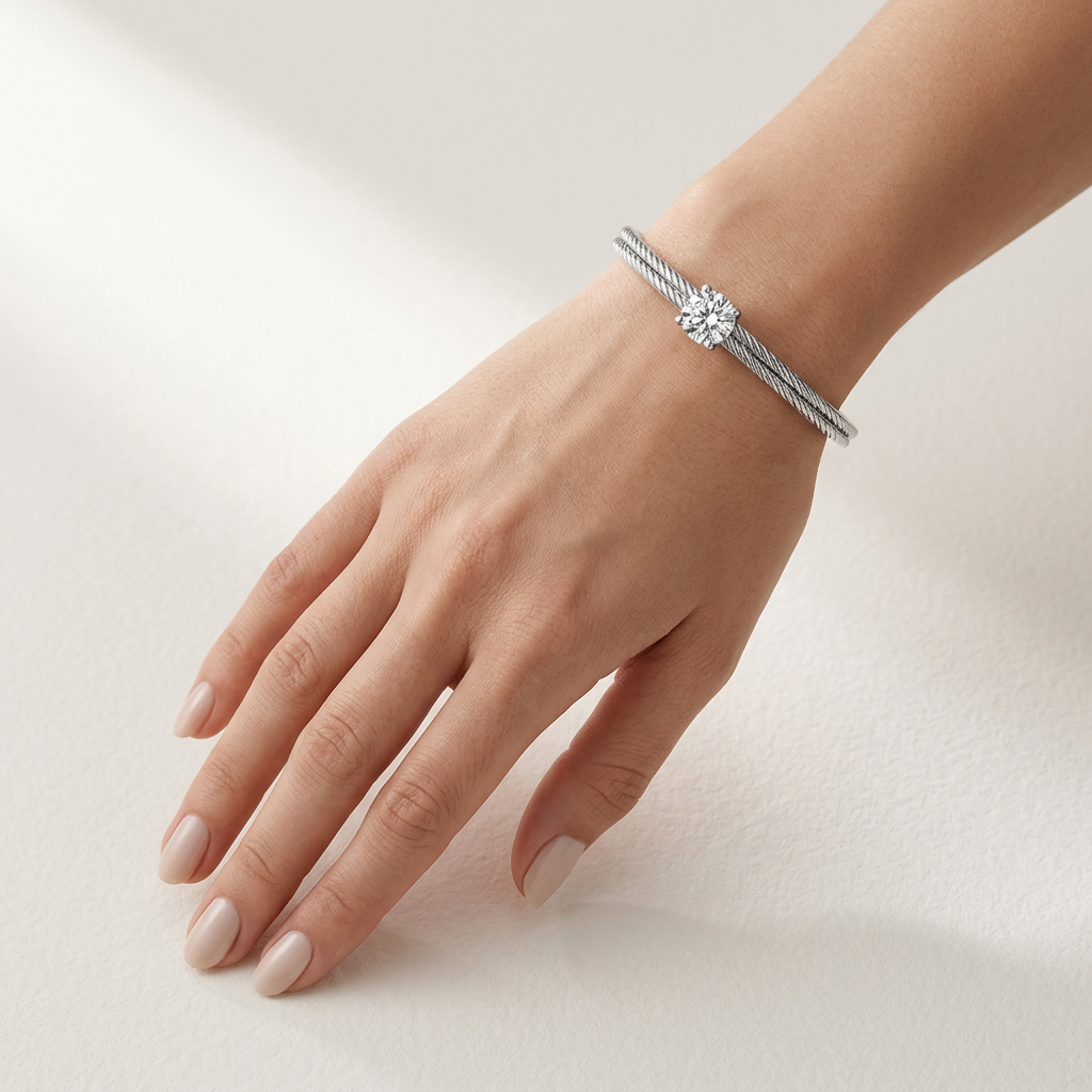 Bracelete Solitário Prata 925 Italiana com Detalhes Torcidos - Imagem 2